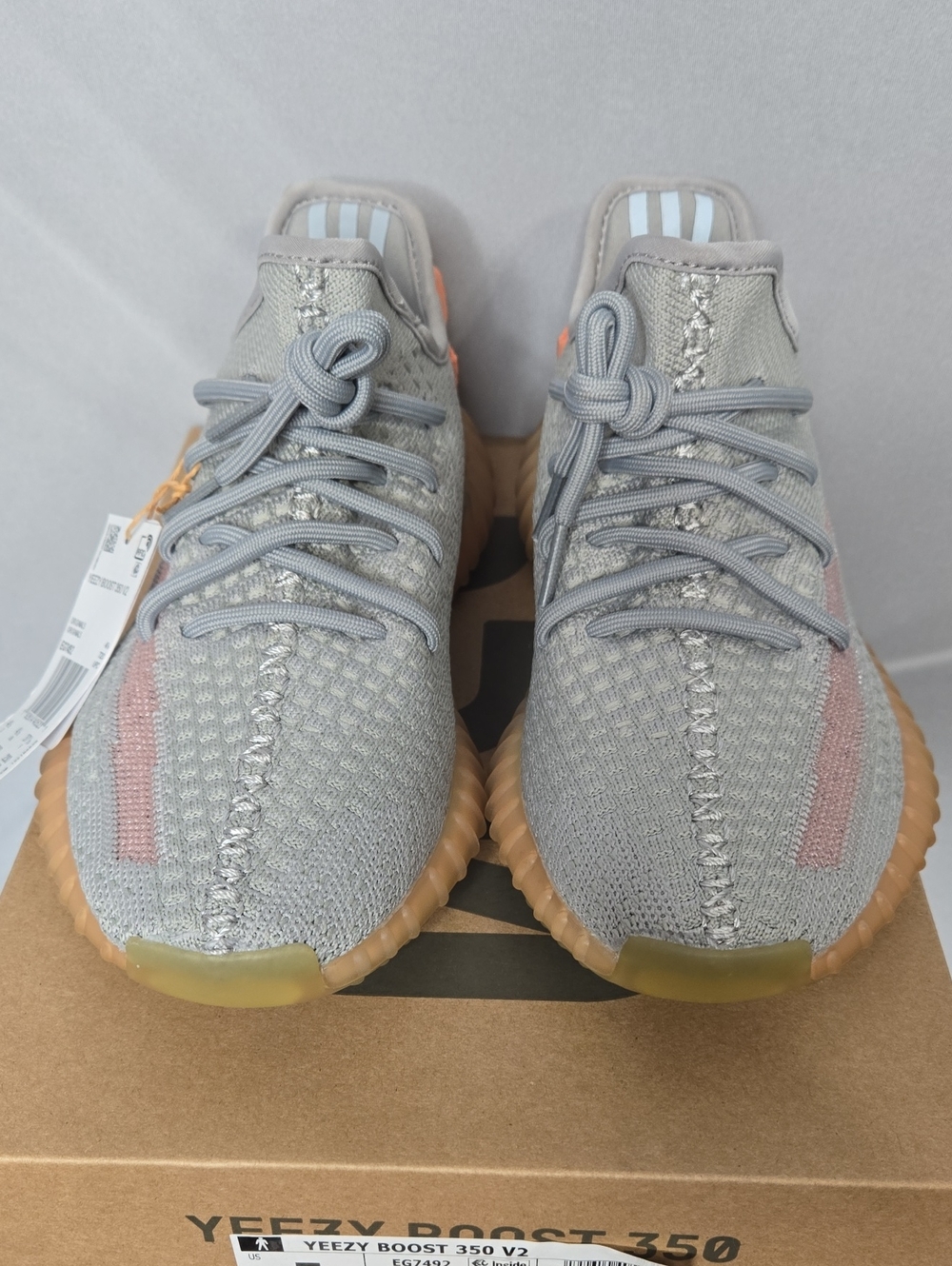 Yeezy Boost 350 V2 Grey True Form EG7493 with Pink Accent and Gum Sole, Size 5us